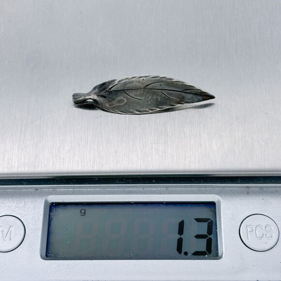 Vintage NYE Blackened Sterling Silver 925 Leaf Pin Brooch - Picture 5 of 5